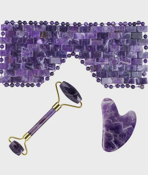 Natuurlijk Amethist Jade Gezichtsmasker & Gua Sha Roller Set