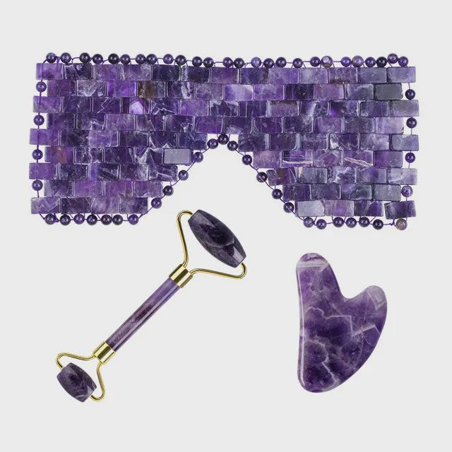 Natuurlijk Amethist Jade Gezichtsmasker & Gua Sha Roller Set