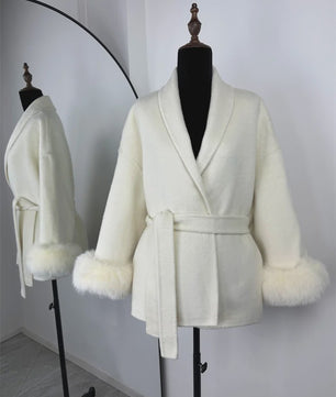 Luxe Dames Woljas met Bontkraag en Riem - Kort & Elegant