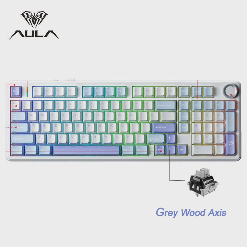 AULA F99PRO Mechanisch Gaming Toetsenbord - 99 toetsen, 3 Modi, Hot-Swappable, Gasket Structuur, Media Knop