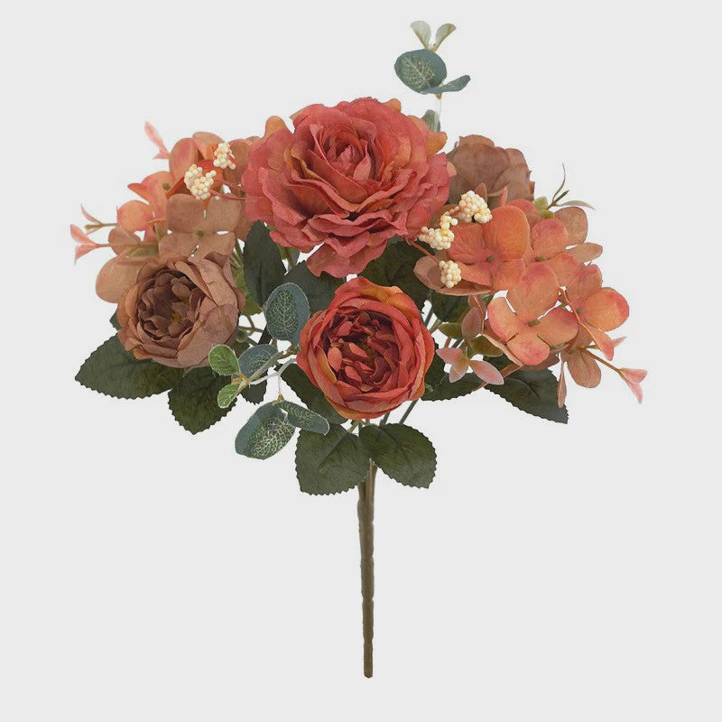 Retro Zijden Bloemenboeket: Vintage Rozen, Hortensia & Pioen voor Bruid & Decoratie