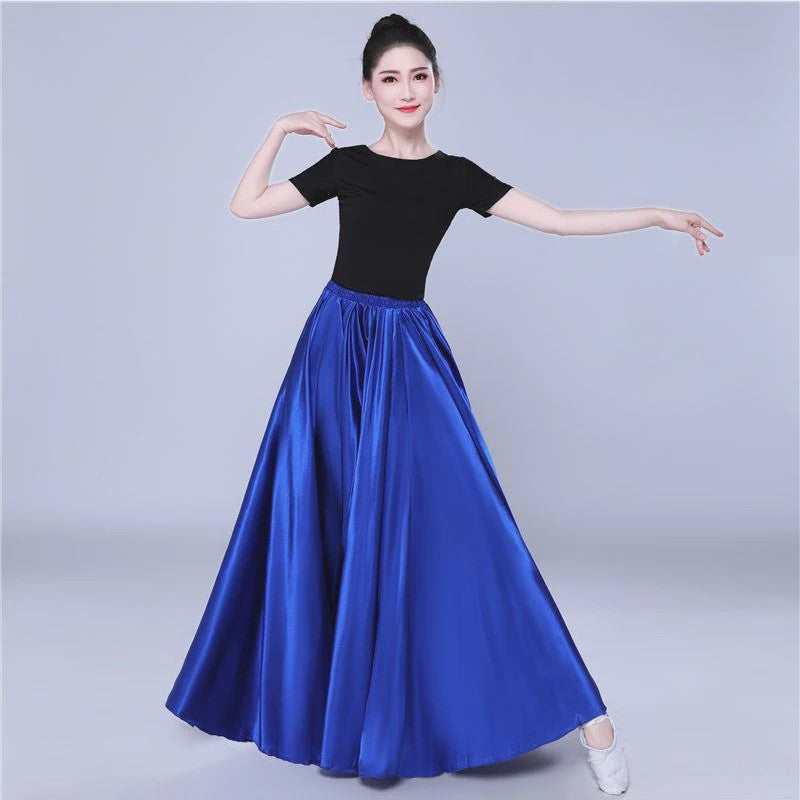 Glanzende Satijnen Lange Dansrok - Swing & Buikdans - 14 Kleuren
