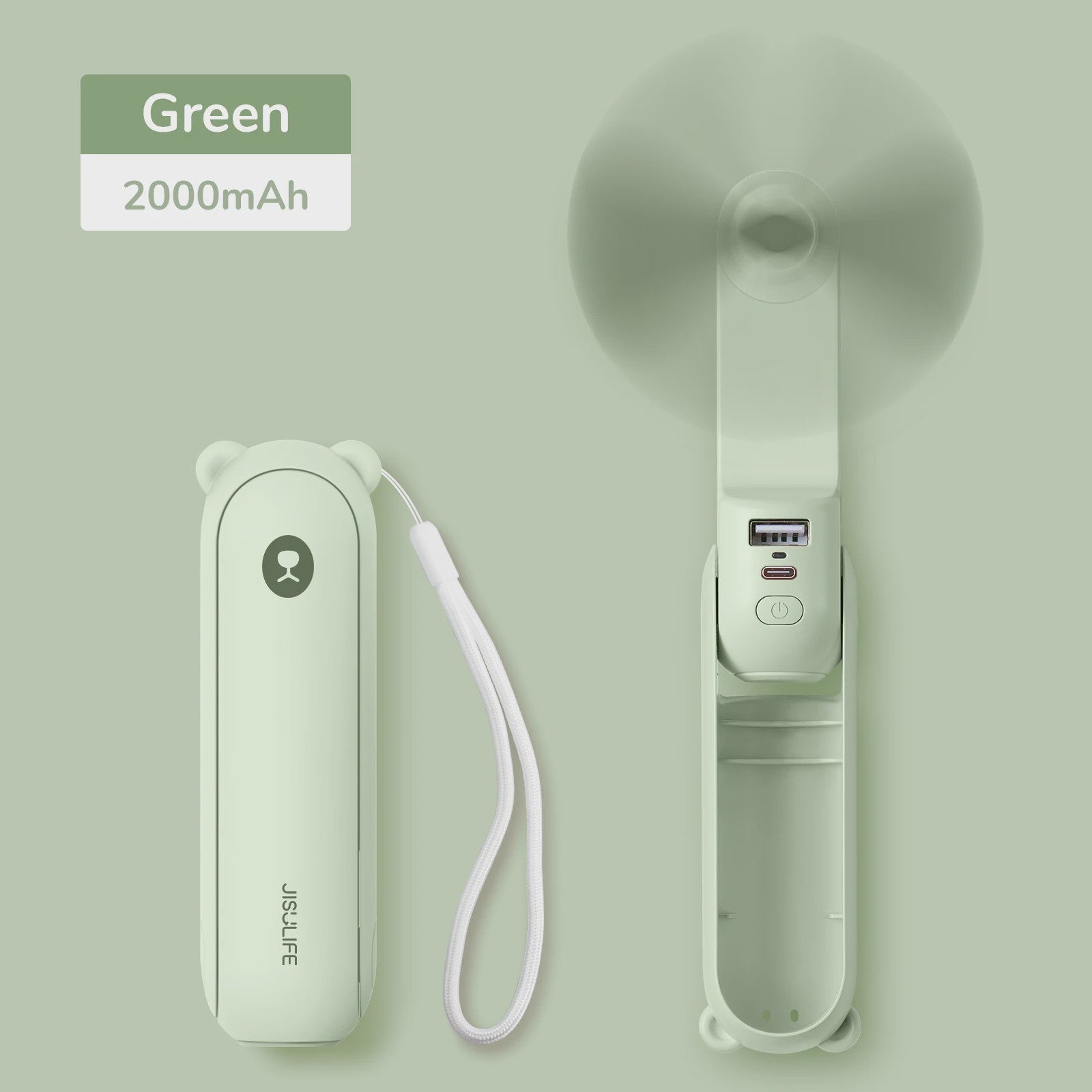 JISULIFE Draagbare Mini Ventilator: 3-in-1 USB Oplaadbaar met Powerbank & Zaklamp (4500mAh)