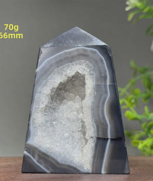 Zwarte Agaat Kristal Geode Obelisk - Natuurlijke Decoratie & Meditatie Steen