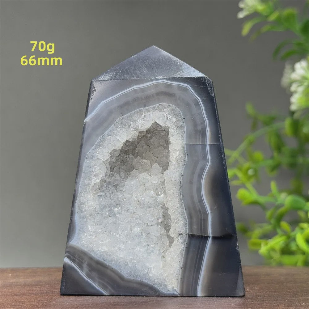 Zwarte Agaat Kristal Geode Obelisk - Natuurlijke Decoratie & Meditatie Steen