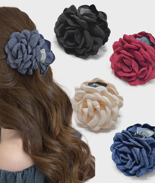 Bloem Haarclip Dames - Katoen Stof Rozen Klip - Medium Maat - Koreaanse Stijl Haarsieraad