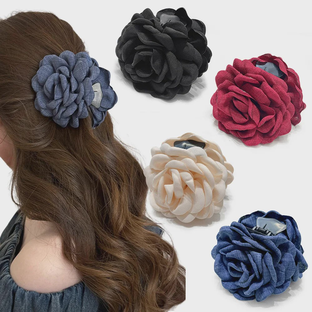 Bloem Haarclip Dames - Katoen Stof Rozen Klip - Medium Maat - Koreaanse Stijl Haarsieraad