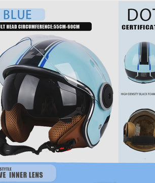 Vintage Open Motorhelm met Dubbel Vizier - DOT Gecertificeerd, Retro Stijl