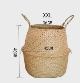 Handgeweven Zeegras Mand met Handvatten - Decoratieve Opbergmand & Plantenpot