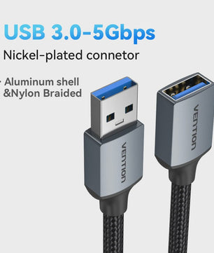 Vention USB 3.0 Verlengsnoer - Snelle Dataoverdracht voor PC, TV, Console & Meer