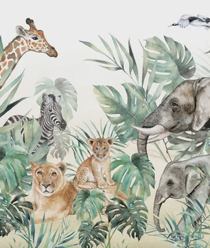 Milofi 3D Muurschildering Behang: Scandinavisch Bos met Jungle Dieren voor Kinderkamer