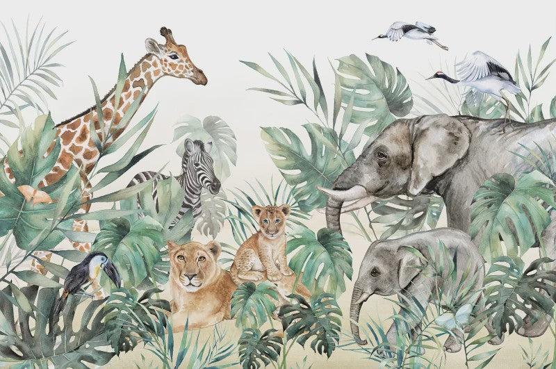 Milofi 3D Muurschildering Behang: Scandinavisch Bos met Jungle Dieren voor Kinderkamer