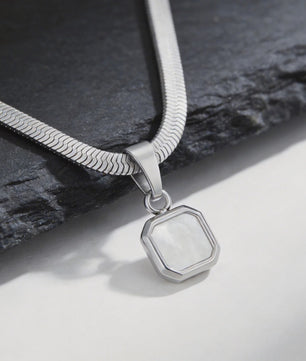 Vnox Heren Ketting met Geometrische Vierkante Natuursteen Hanger - Goud/Zilver Kleur Roestvrij Staal Blade Ketting