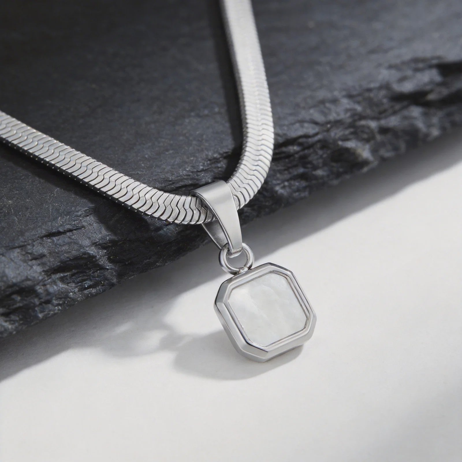 Vnox Heren Ketting met Geometrische Vierkante Natuursteen Hanger - Goud/Zilver Kleur Roestvrij Staal Blade Ketting