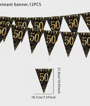 Black Gold Verjaardag Banner - Slingers voor 30, 40, 50, 60 Jaar Feestdecoratie