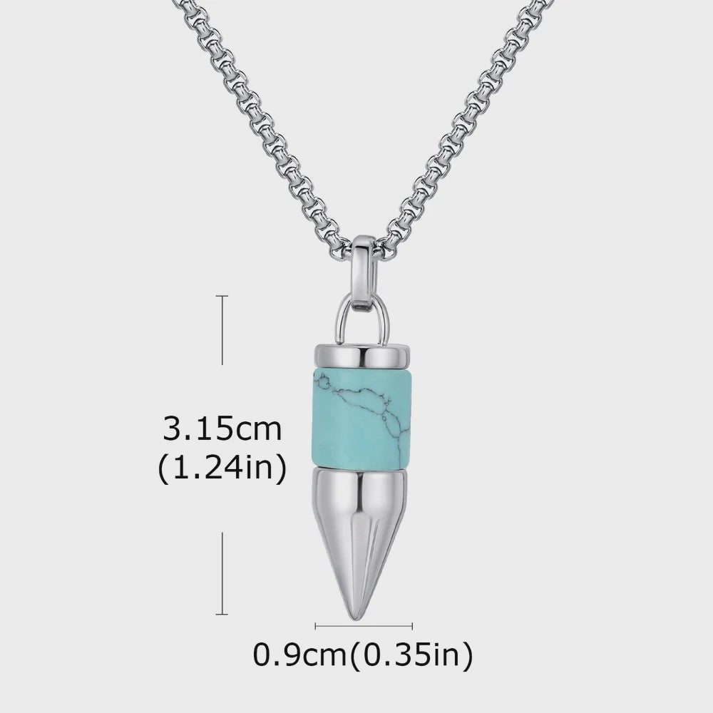 Vnox Heren Turquoise Hanger Ketting - RVS Boxketting, Vintage Stijl