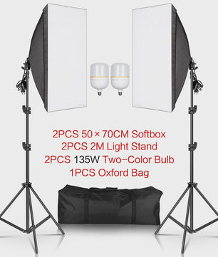 Professionele Softbox Verlichtingskit 50x70cm met E27 Lampen en Statief - Fotostudio Apparatuur