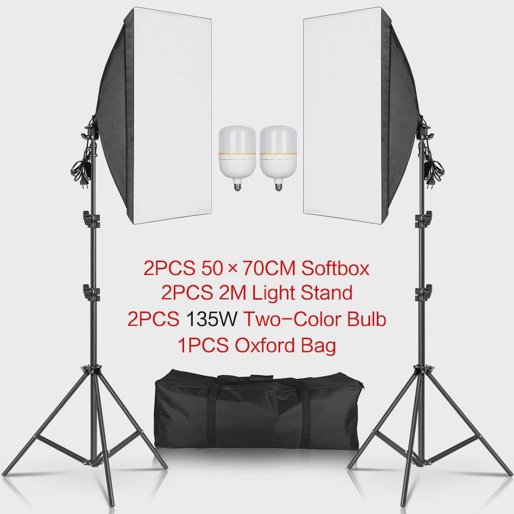Professionele Softbox Verlichtingskit 50x70cm met E27 Lampen en Statief - Fotostudio Apparatuur