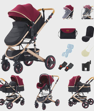 3-in-1 Multifunctionele Kinderwagen - Lichtgewicht en Compact met Babyzitje en Reiswieg
