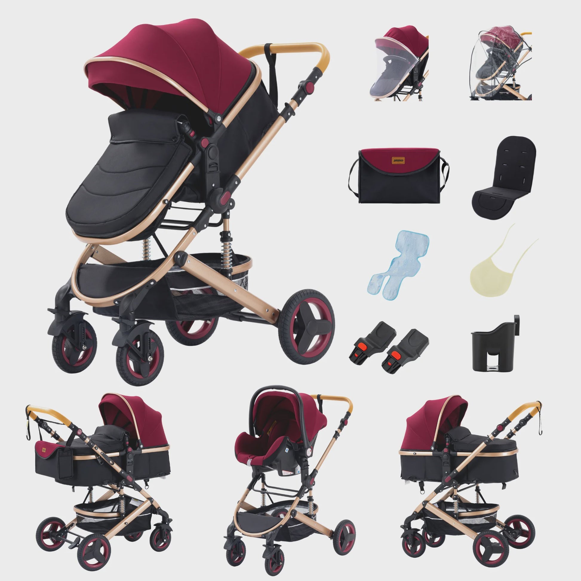3-in-1 Multifunctionele Kinderwagen - Lichtgewicht en Compact met Babyzitje en Reiswieg