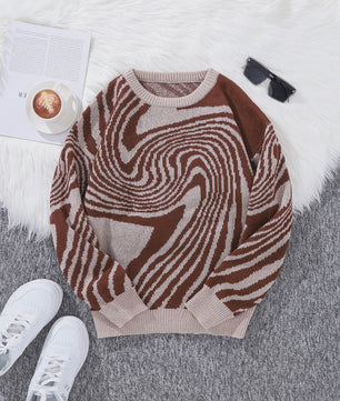 Herfst & Winter Heren Trui met Maze Jacquard Patroon - Ronde Hals