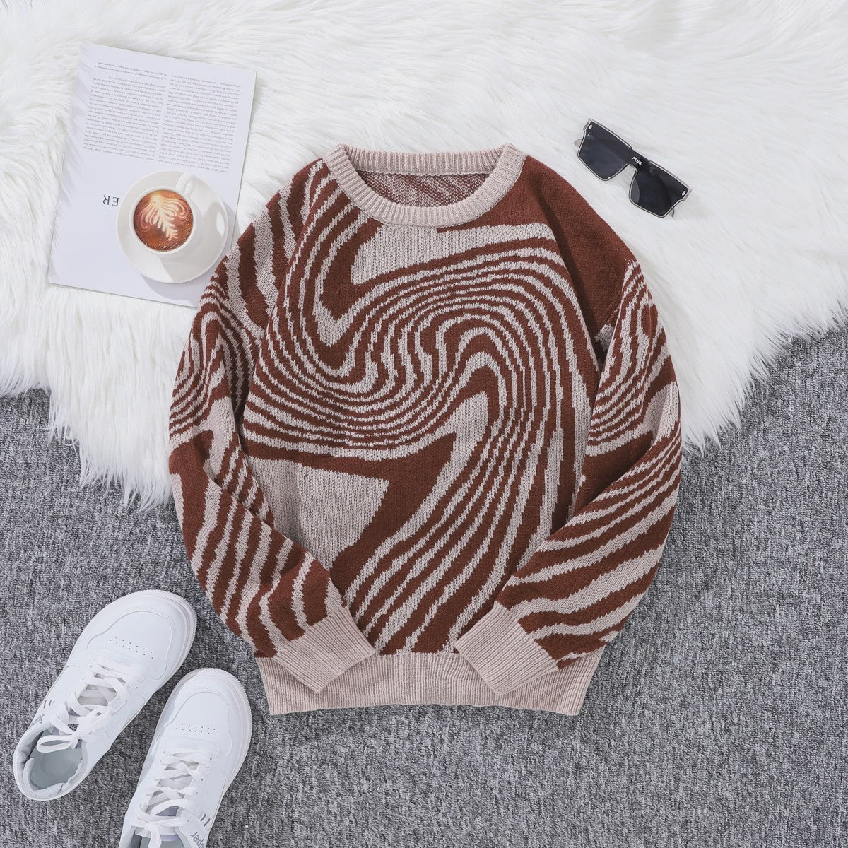 Herfst & Winter Heren Trui met Maze Jacquard Patroon - Ronde Hals