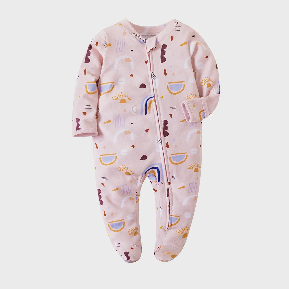 Katoenen Newborn Pyjama met Voetjes en Ritssluiting - Romper voor Jongens en Meisjes (0-12 Maanden)