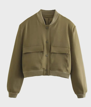 Dames Bomberjack met V-hals, Lange Mouwen en Zakken - Stijlvolle Casual Outfits
