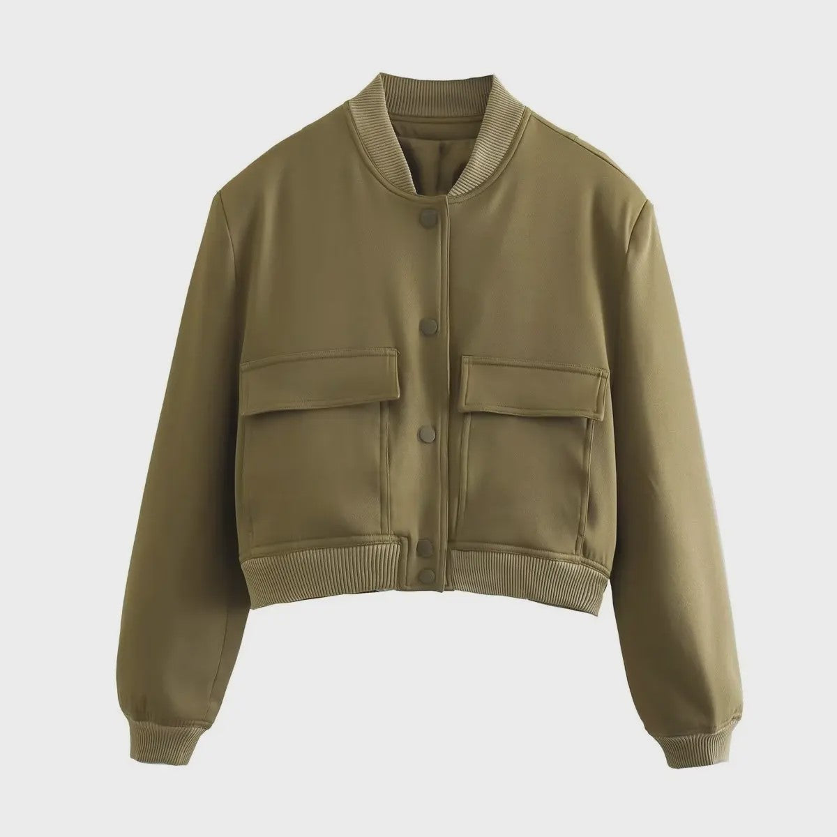 Dames Bomberjack met V-hals, Lange Mouwen en Zakken - Stijlvolle Casual Outfits