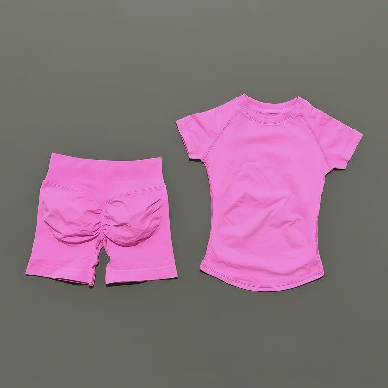 Seamless Sportset Dames: Yoga Top met Korte Mouw & Fitness Shorts