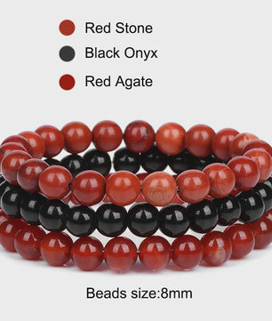 Set van 3 Natuursteen Armbanden: Rozenkwarts, Obsidiaan & Tijgeroog