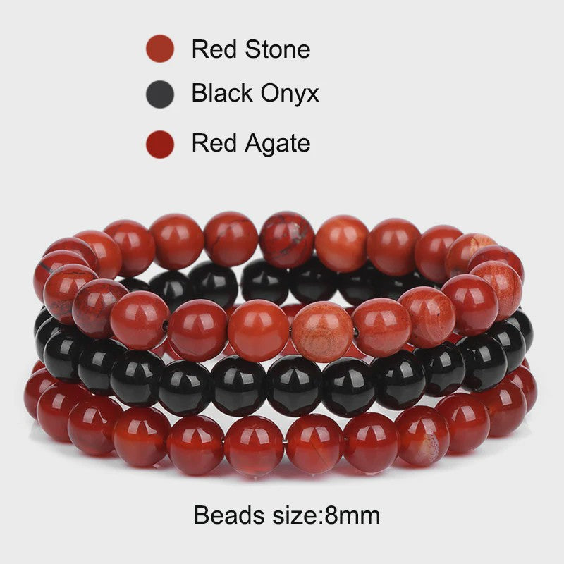 Set van 3 Natuursteen Armbanden: Rozenkwarts, Obsidiaan & Tijgeroog