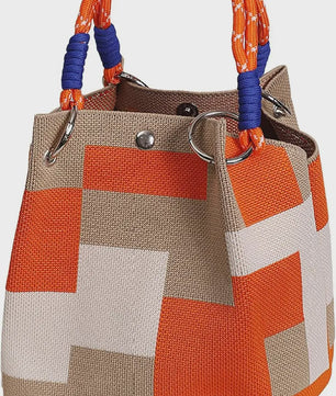Mini Gebreide Bucket Bag Dames - Kleurrijk Colorblock Polstasje met Afneembare Handgreep