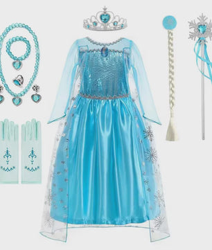 Elsa Prinsessenjurk Meisjes - Lange Mouwen, Sneeuwvlokken & Glitter - Perfect voor Feestjes & Carnaval
