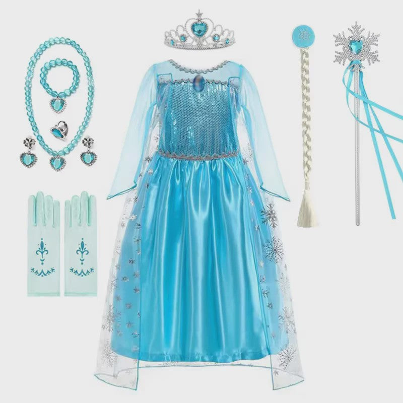 Elsa Prinsessenjurk Meisjes - Lange Mouwen, Sneeuwvlokken & Glitter - Perfect voor Feestjes & Carnaval