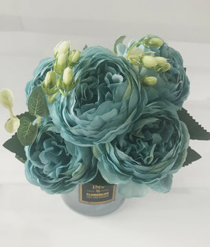 Roze Zijden Pioen Kunstboeket 30cm - 5 Grote Bloemen & 4 Knopen voor Decoratie