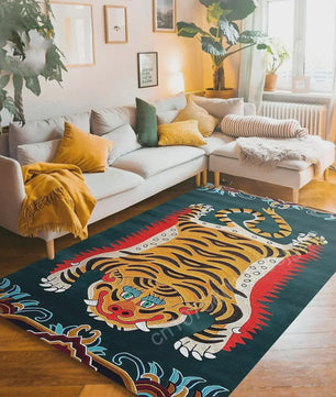 Bohemian Tibetaanse Tijger Vloerkleed - Antislip Decoratief Kleed voor Woonkamer & Slaapkamer