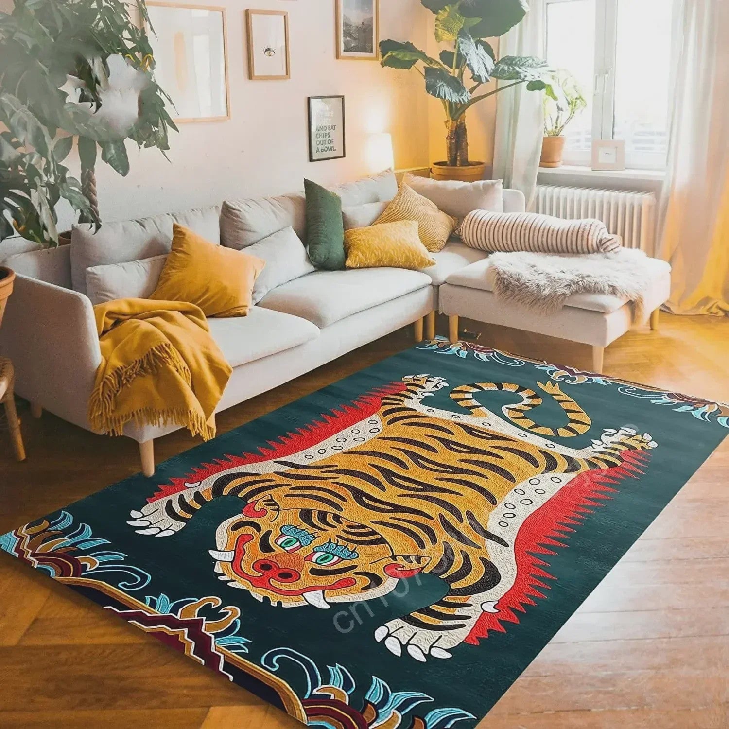 Bohemian Tibetaanse Tijger Vloerkleed - Antislip Decoratief Kleed voor Woonkamer & Slaapkamer