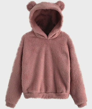 Schattige Fluffy Hoodie met Berenoren - Dames Winter Pullover