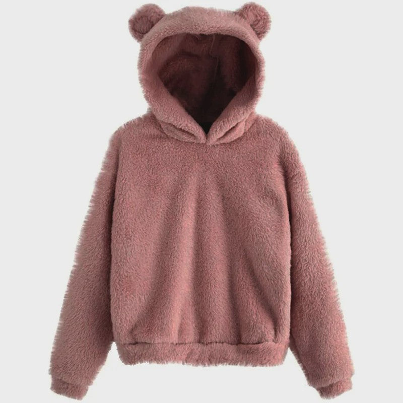Schattige Fluffy Hoodie met Berenoren - Dames Winter Pullover