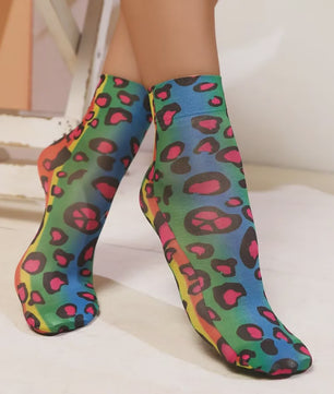Leopard Print Korte Sokken - Zomerse Enkel Sokken met Bloemenpatroon