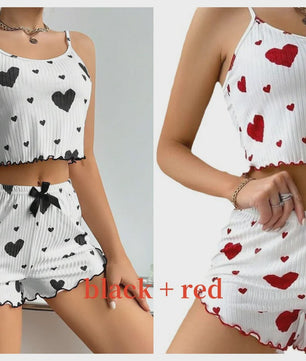 Dames Pyjama Set: 2-delig Tanktop & Shorts met Liefdesprint - Zacht & Ventilerend