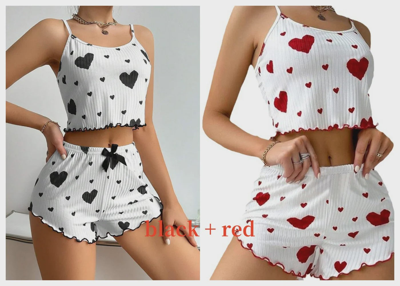Dames Pyjama Set: 2-delig Tanktop & Shorts met Liefdesprint - Zacht & Ventilerend