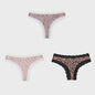 3-Pack Dames Slipjes met Kantrand - Low-Waist Thong & G-String in Luipaardprint en Effen Kleuren