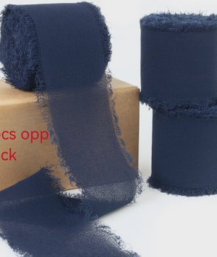 Handgemaakte Satijn Chiffon Lint Set - 3 Rollen van 5m met Rafeleffect voor Bruiloft, Cadeau & DIY Decoratie