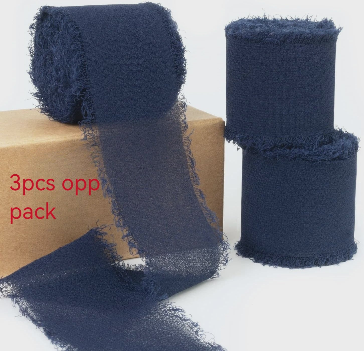 Handgemaakte Satijn Chiffon Lint Set - 3 Rollen van 5m met Rafeleffect voor Bruiloft, Cadeau & DIY Decoratie