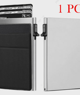 Slanke RFID Kaarthouder Heren - Minimalistisch Metalen Portemonnee met Pop-up Kaartuitwerper