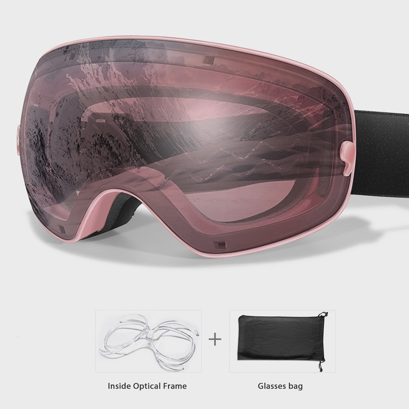 Ski Bril Heren Dames Tieners - UV400 Anti-Condens, Inclusief Optisch Frame & Tas