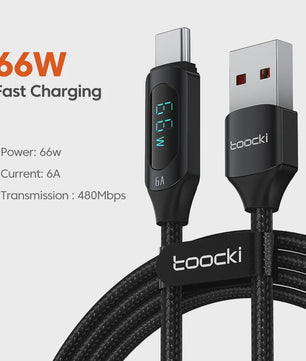 Toocki USB-C naar USB-C Kabel 100W PD Fast Charging met Digitaal Display