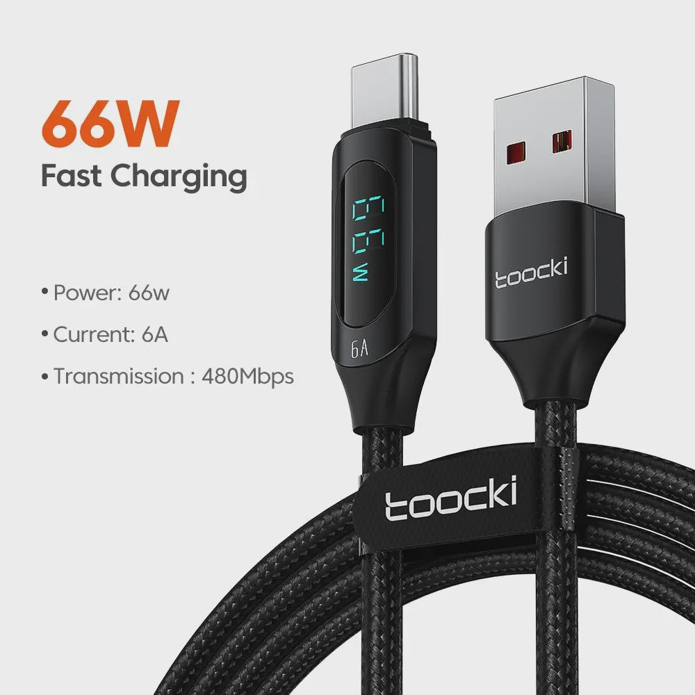 Toocki USB-C naar USB-C Kabel 100W PD Fast Charging met Digitaal Display
